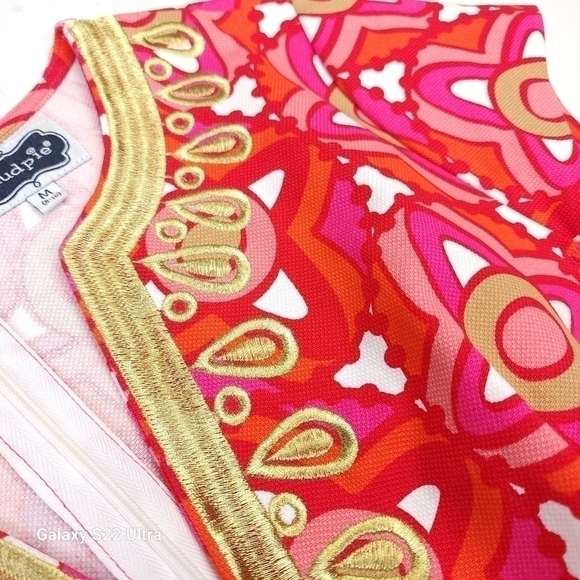 Mudpie Red Gold Embroidered Dress Sz M - Picture 7 of 16